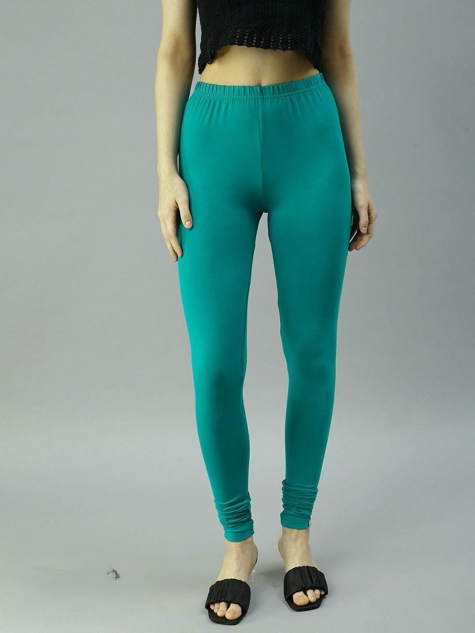 Cotton Lycra   Prisma Bottle Green Churidar Leggings.